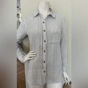 Women’s FAHERTY Blue White Striped Organic Cotton Flannel Button Up Shirt Small